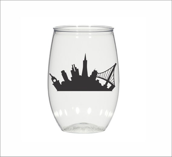 16 Oz Personalized Plastic Stemless Wine Glasses, Custom Wedding Cups,  Party Favors, Bridesmaid, Bachelorette Party, Skyline San Francisco - Etsy