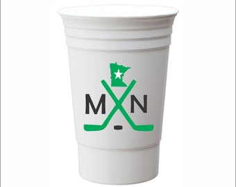 Personalized wedding cups, plastic double walled party cup, custom imprint, Party Favors, bridesmaid, hockey, Minnesota, state of hockey