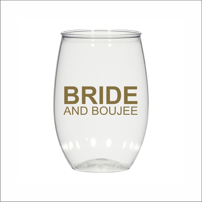 Personalized Plastic Stemless Wine Glasses Bride and Boujee Etsy