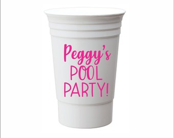 Pool Party Cups, Personalized, custom, plastic double walled party cup, bridesmaid, cocktail cups, pool deck, boating, yacht rock