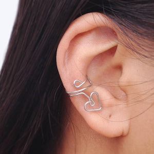 Ear Cuff Heart Antiqued Brass Non-Pierced Cartilage Faux Piercing Earrings Minimalist Jewelry Gift Daughter Mom Sister College Friend Niece