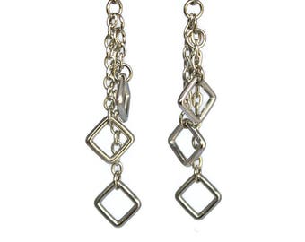 Square Silver Earrings Dangle Minimalist Jewelry Tiny Dainty | Etsy
