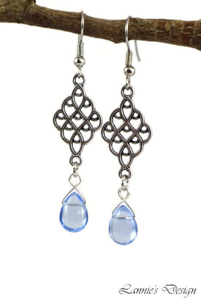 Blue Teardrop Diamond Shape Dangling Earrings Clip Ons Lever - Etsy