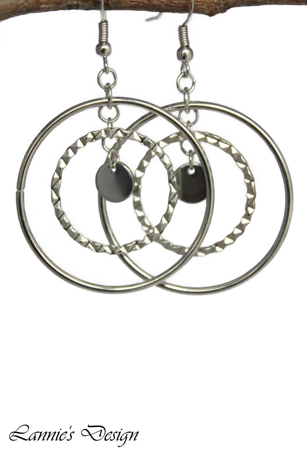 Silver Hoop Earrings Dangling Disc Metal Clip Ons Hooks Lever | Etsy