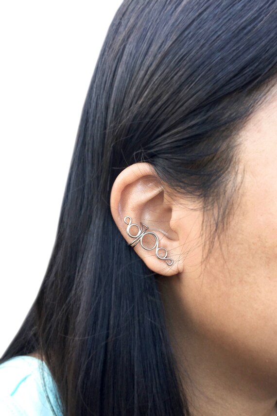 Silver Ear Cuff No Piercing Fake Earrings Five Loops Wire Etsy