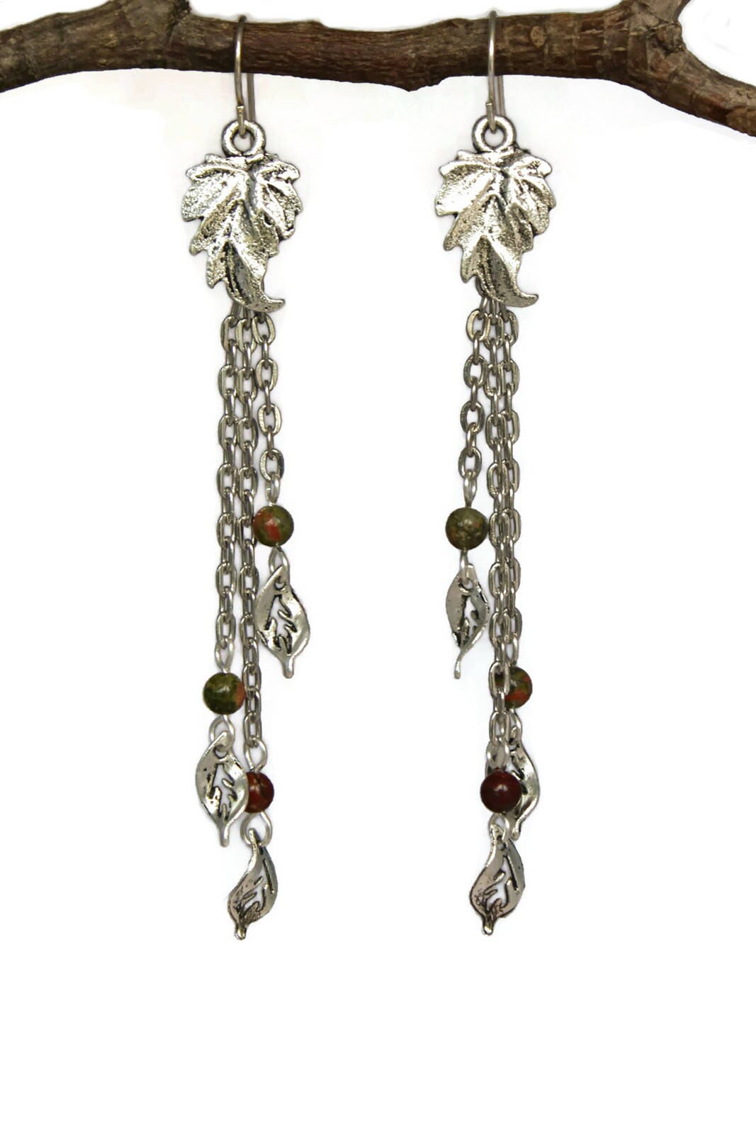 Falling Leaves Dangling Earrings Leaf Autumn Orange Green Etsy