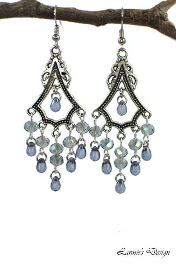 Stone Blue Teardrop Chandelier Earrings Silver Dangle Drop Etsy