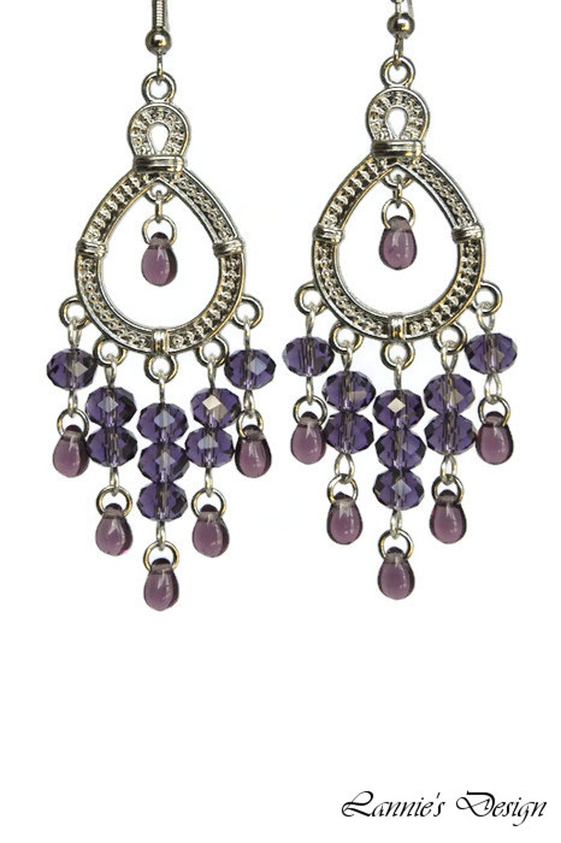Purple Chandelier Earrings Beads Teardrop Crystal Clip Ons | Etsy