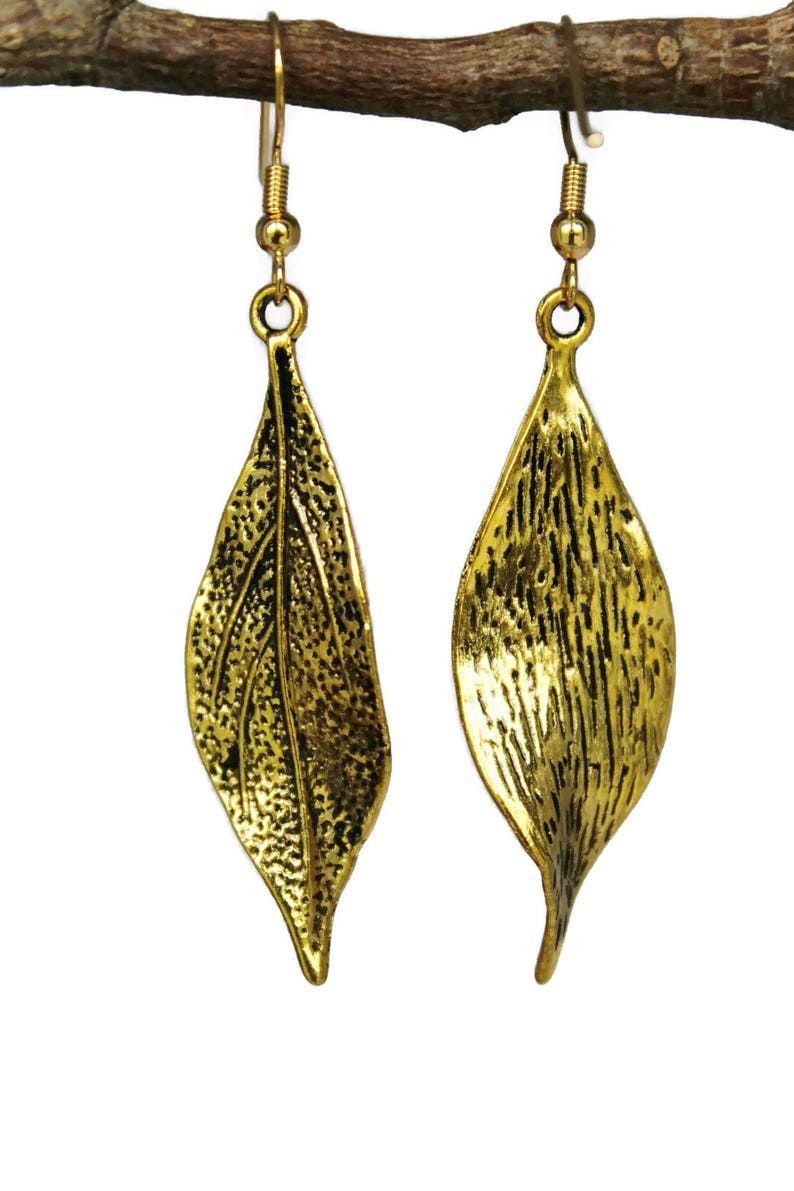 Gold Leaf Dangle Earrings 3D Nature Lover Autumn Gift Teacher Etsy