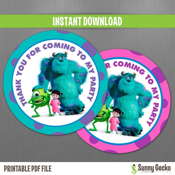 Disney Monsters Inc. Birthday Favor Tags (3.5 inches) - Instant Download - Print at home with Adobe Reader Il_570xn