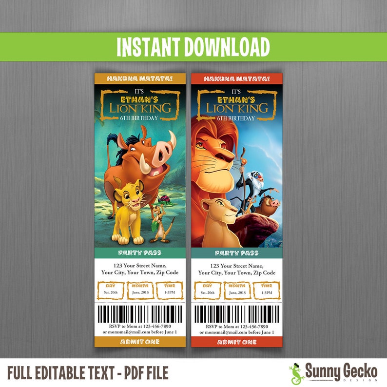 disney the lion king birthday ticket invitations instant download and edit with adobe reader birthday cards paper party supplies lifepharmafze com