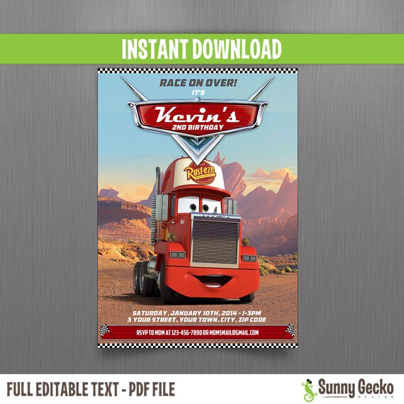 Disney Cars Mack Birthday Invitation - Instant Download and Edit with Adobe Reader Il_570xn