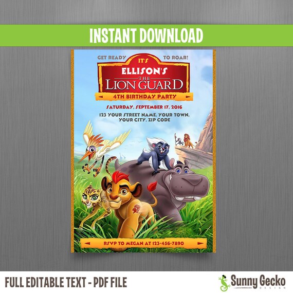 Disney The Lion Guard Birthday Invitation - Instant Download - Edit and print at home with Adobe Reader - Lion Guard Party Il_570xn