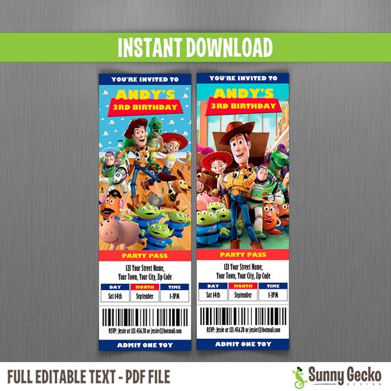 Disney Toy Story Ticket Invitations (Group) - Instant Download and Edit with Adobe Reader - Toy Story Party - Toy Story Invitations Il_570xn