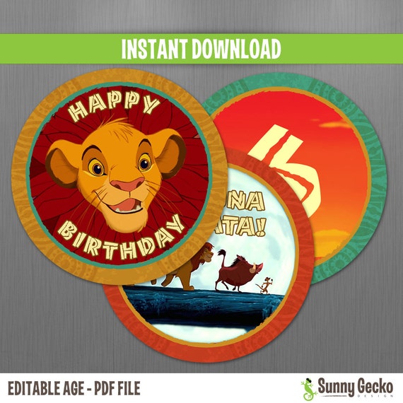 The Lion King Birthday Labels Instant Download and Edit with Etsy