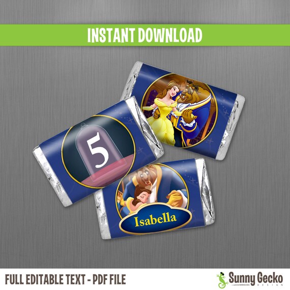 Disney Beauty and the Beast Birthday Mini Chocolate Wrappers - INSTANT DOWNLOAD - Edit and print at home with Adobe Reader Il_570xn