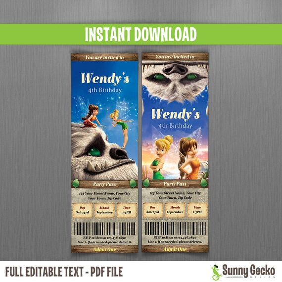 Disney Tinkerbell and the Legend of the Neverbeast Ticket Invitations - Instant Download and Edit with Adobe Reader Il_570xn