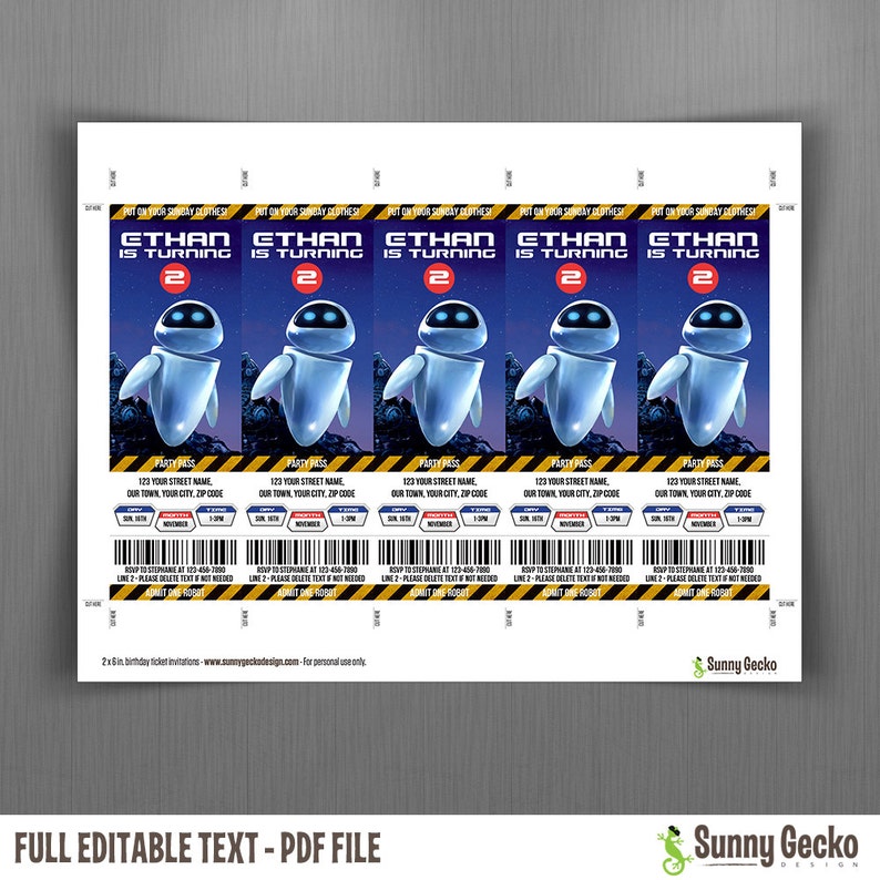 Disney Wall E Ticket Invitations Instant Download And Edit With Adobe Reader Disney Wall E Ticket Invitations Instant Download And Edit With Adobe Reader