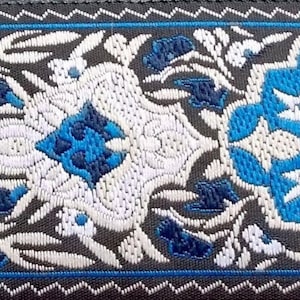 Jacquard Ribbon Trim Renaissance Fair Costume Trim~Blue~Black~Tan~white-1-1/2&quot;