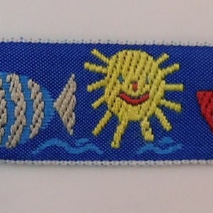 Vintage Kinder Zierband Schlepper Boot ~ Fisch ~ lächelnde Sonne BLAU ~ 2,5 cm