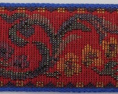 VINTAGE cotton Jacquard Tapestry Ribbon Trim Woven Jacquard Ribbon Red Blue yellow multi 1-1 2 quot