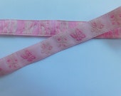 12mm Narrow Woven Jacquard butterfly Ribbon Trim PINK doll trim baby trim