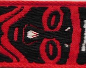 VINTAGE cotton Jacquard Ribbon Trim wide Woven Jacquard Ribbon Trim Tape Totem Pole Black-Red white 1-1 8 quot