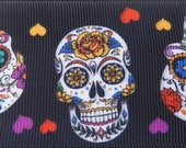 2 quot Grosgrain ribbon Sugar Skulls Day of The Dead Silky type shiny Poly