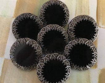 Delineated Vintage Glossy Black Czech Buttons