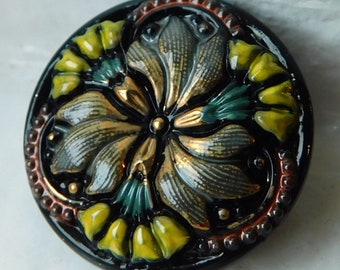 Delineated Vintage Glossy Black Czech Buttons
