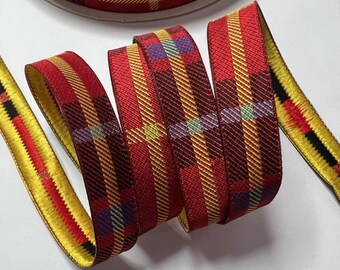 Designer Christmas Plaid jacquard woven ribbon trim ~5/8"