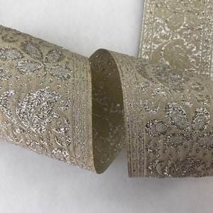 Jacquard Ribbon trim-Trim~Ivory~silver metallic floral