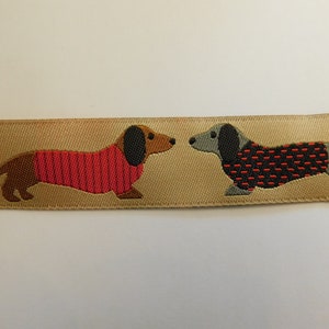 Ribete de cinta jacquard Ribete de cinta jacquard tejido de diseñador Perro salchicha en cinta color canela patrón de cachorros 7/8 imagen 3