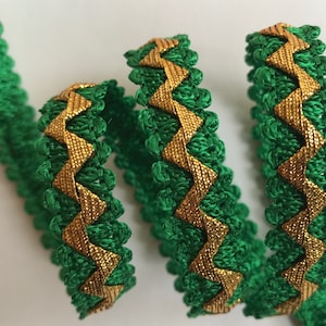 Kelly Green and Metallic Gold ZIGZAG Braid trim ~Costume ~ fancy embellishment trims 1/2&quot;