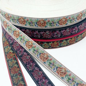 VINTAGE cotton Jacquard Tapestry Ribbon Trim Woven Jacquard Ribbon~3 Colorways~you pick~1&quot;