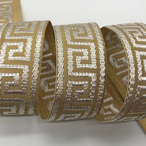 Metallic GREEK KEY Jacquard Ribbon Trim Tape~ medium weight Gold metallic~cream~1-1/2"