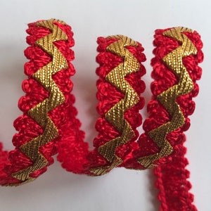 Christmas RED and Metallic Gold ZIGZAG Braid trim ~Costume ~ fancy embellishment trims 1/2&quot;