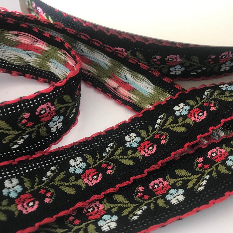 Black Red Jacquard Ribbon - Etsy