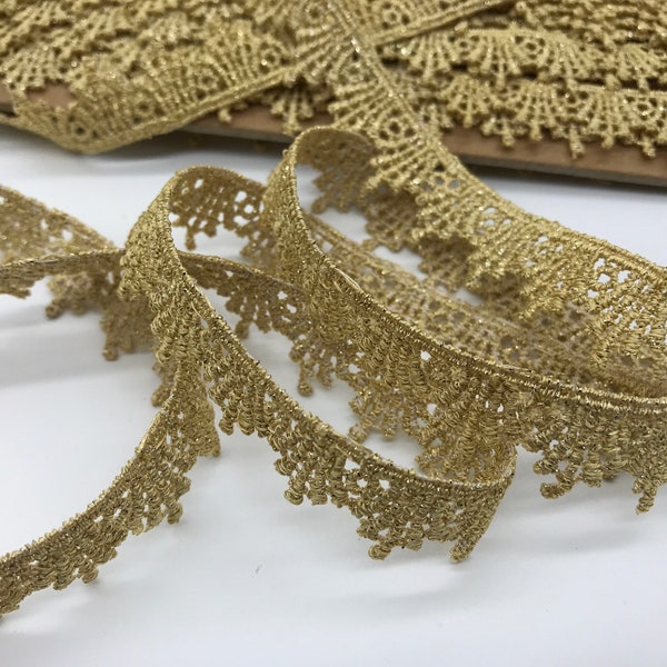 Vintage antique metallic venise lace trim~ANTIQUE GOLD~metallic gold venice lace trim~1/4"