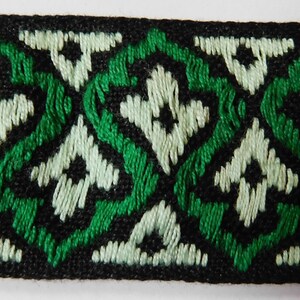 Vintage cotton Jacquard Ribbon Trim Tape~Gorgeous fleur-de-lis design~Green~mint green~Black~1-1/16"