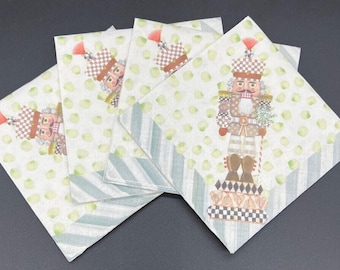 4 SINGLE Individual Mackenzie Child's Nutcracker/ Cocktail paper napkins Size 5" x 5" / Decoupage Crafts
