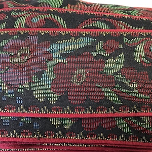 Jacquard Ribbon Tapestry Trim Renaissance Fair Costume Trim~Black~multi~gold metallic Floral-2-5/8&quot;