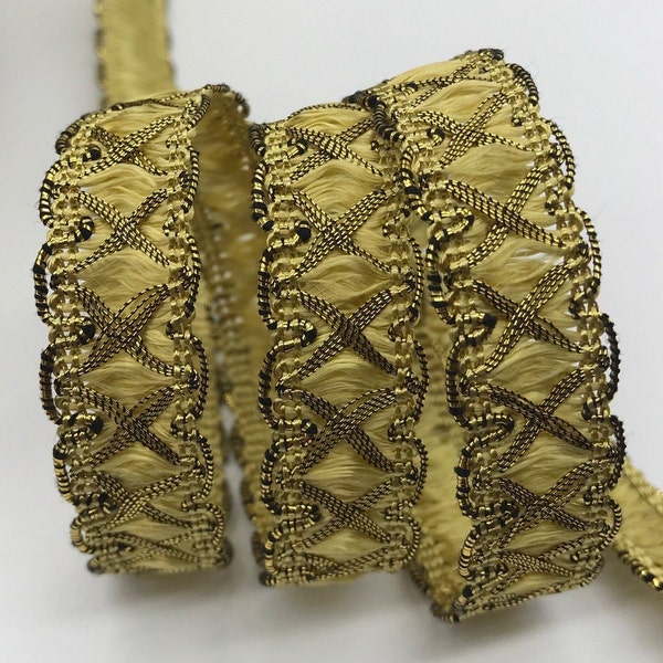 Aztec Gold and Metallic Gold Crossover Braid ~ 5/8"