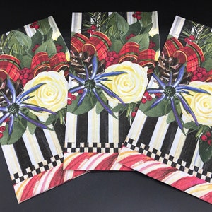 3 SINGLE Individual RETIRED Mackenzie Childs Scottish Bouquet Paper Napkins / Guest Size 8&quot; x 4.5&quot; / Decoupage Crafts Entertaining