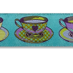 Jacquard ribbon~Big Tea Time Blue~7/8&quot;-Tula Pink Curiouser~Renaissance ribbons~Jacquard trims