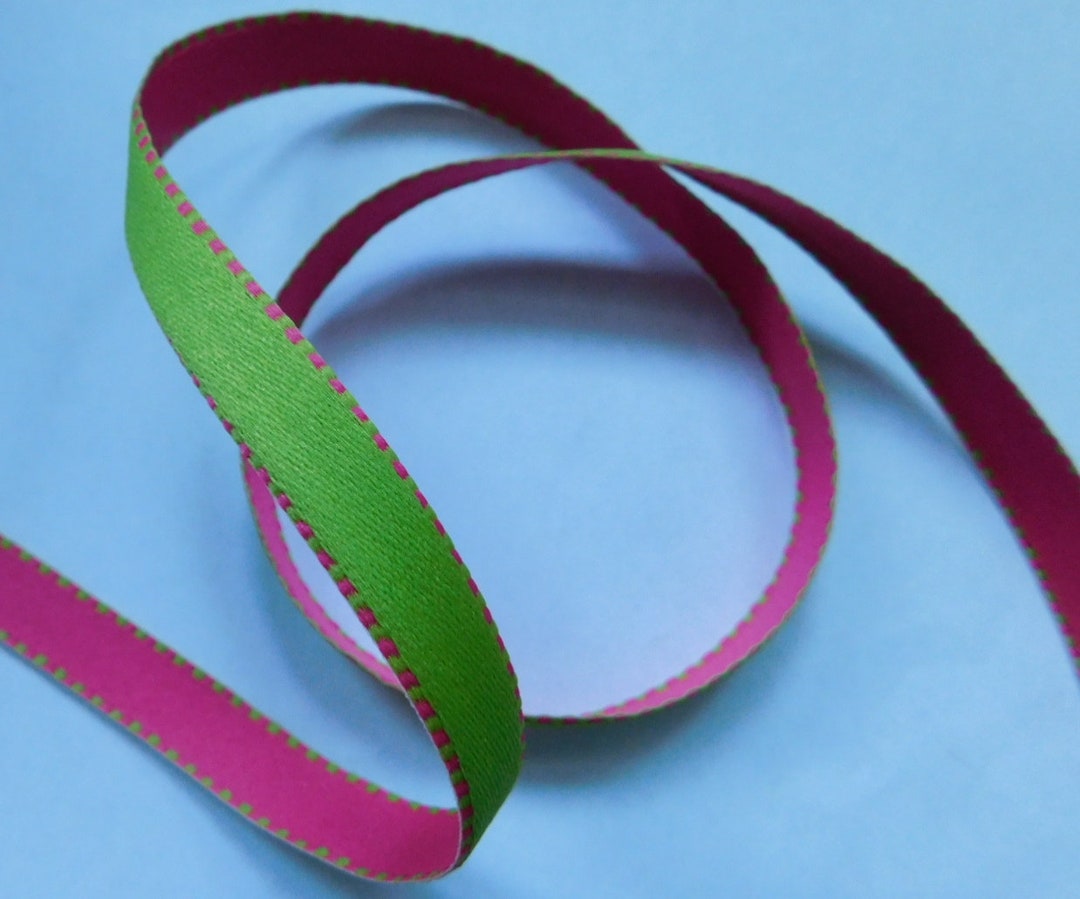 Reversible Satin Ribbon Trim Tape Hot Pink Chartreuse Etsy