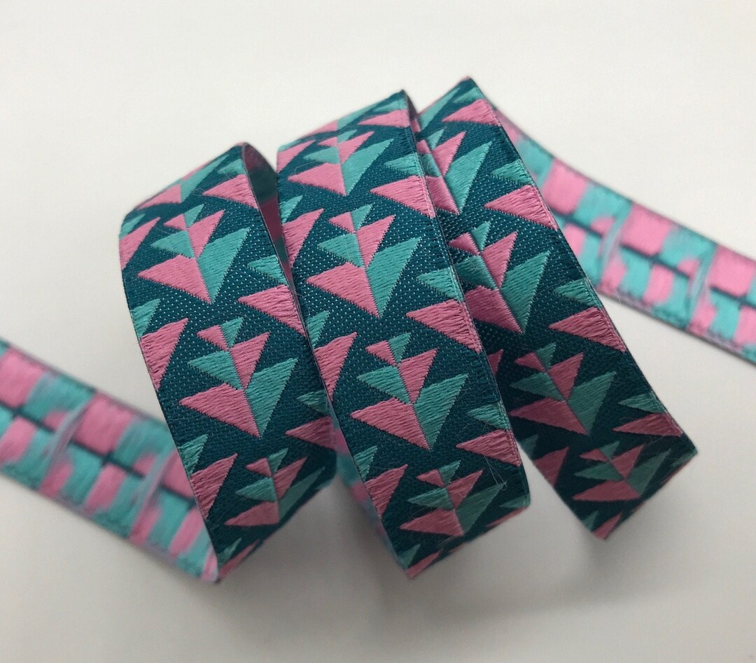 Amy Butler Jacquard Ribbon Trim - Gray, Blue, Pink, 5/8