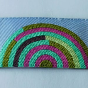 Jacquard trim~Designer Jacquard trim ribbon Hypnotizer on Blue gray & Fuchsia Pattern Woven Jacquard Ribbon~7/8&quot;