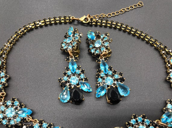 Czech Juliana style rhinestone parure set~Aqua bl… - image 3