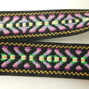 Vintage cotton Jacquard Ribbon Renaissance Fair Costume Trim~Geometric X pattern~Multi~Purple~1&quot;